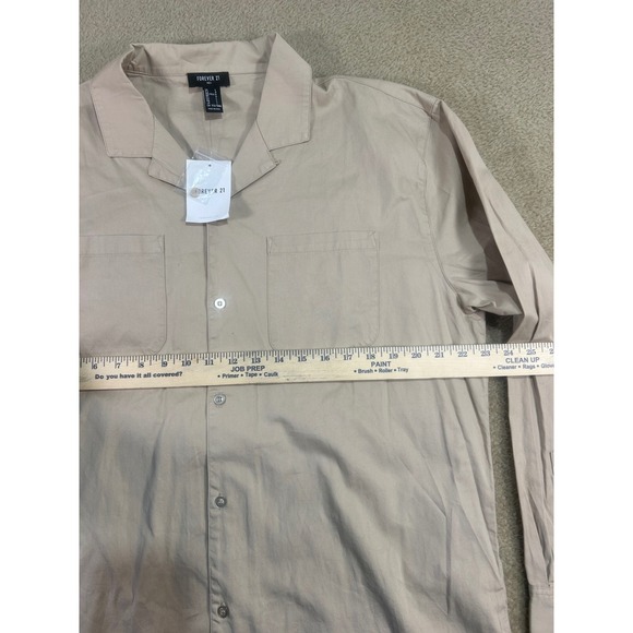 Forever 21 Men Taupe Woven Button Up Long Sleeve Shirt Size L - Picture 4 of 13
